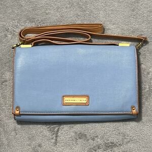 Adrienne Vittadini Purse Blue Clutch Pink Interior Organizer Pockets Handbag